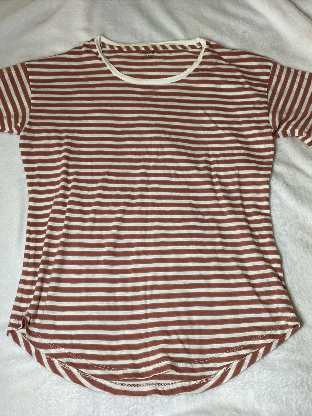 Madewell Rust and White Striped Short-Sleeve Tee